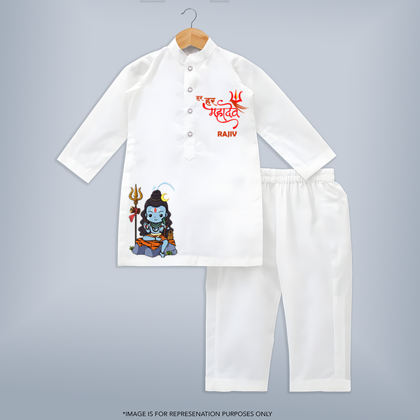 Hail Lord Shiva Kurta Set | Custom Baby Kurta Set for Shiva Celebration - WHITE - 3 - 6 Months Old (Chest 24", Kurta Length 14'', Waist 19", Pant Length 14")