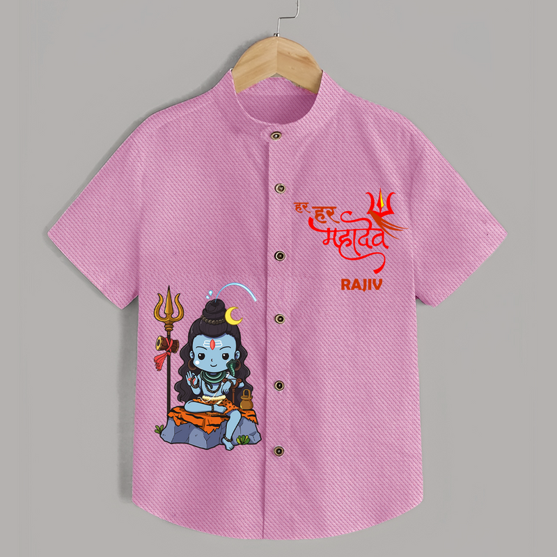 Hail Lord Shiva Shirt | Custom Baby Shirt for Shiva Celebration - BABY PINK - 0 - 6 Months Old (Chest 23")
