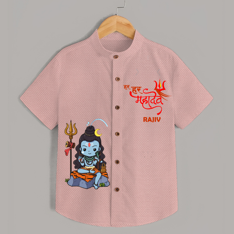 Hail Lord Shiva Shirt | Custom Baby Shirt for Shiva Celebration - PEACH - 0 - 6 Months Old (Chest 23")