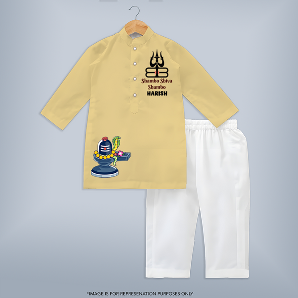 Shambo Shiva Shambo Kurta Set | Personalized Baby Kurta Set for Shiva's Blessings - PASTEL YELLOW - 3 - 6 Months Old (Chest 24", Kurta Length 14'', Waist 19", Pant Length 14")