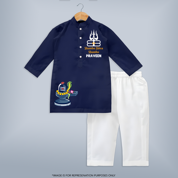Shambo Shiva Shambo Kurta Set | Personalized Baby Kurta Set for Shiva's Blessings - NAVY BLUE - 3 - 6 Months Old (Chest 24", Kurta Length 14'', Waist 19", Pant Length 14")