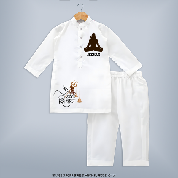 Om Namah Shivaya Traditional Kurta Set | Custom Baby Kurta Set for Shiva Devotees - WHITE - 3 - 6 Months Old (Chest 24", Kurta Length 14'', Waist 19", Pant Length 14")