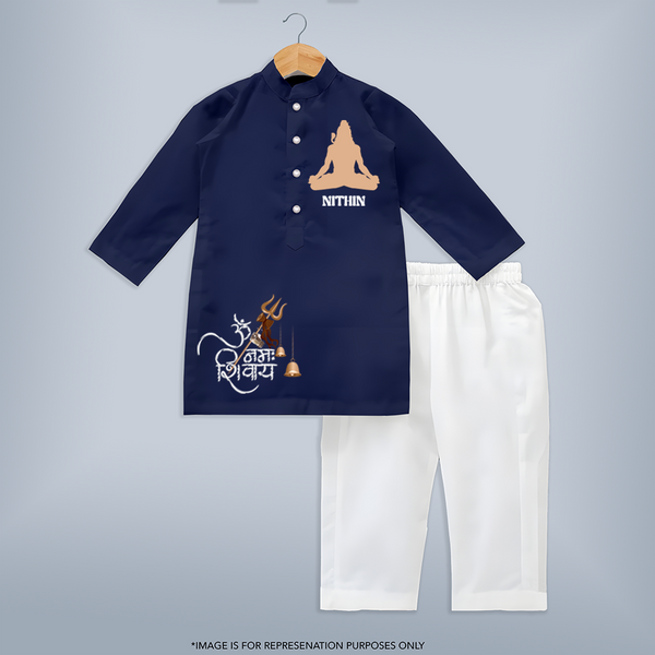Om Namah Shivaya Traditional Kurta Set | Custom Baby Kurta Set for Shiva Devotees - NAVY BLUE - 3 - 6 Months Old (Chest 24", Kurta Length 14'', Waist 19", Pant Length 14")