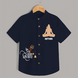 Om Namah Shivaya Traditional Shirt | Custom Baby Shirt for Shiva Devotees - NAVY BLUE - 0 - 6 Months Old (Chest 23")