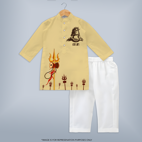 Shiva Kurta Set | Personalized Baby Kurta Set for the Blessings of Lord Shiva - PASTEL YELLOW - 3 - 6 Months Old (Chest 24", Kurta Length 14'', Waist 19", Pant Length 14")