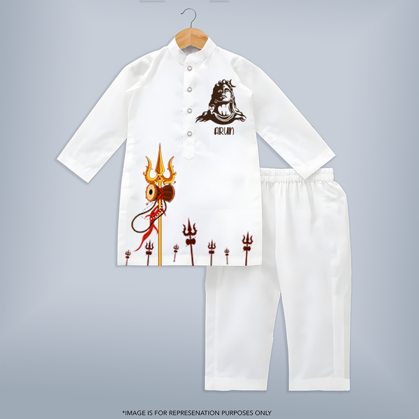 Shiva Kurta Set | Personalized Baby Kurta Set for the Blessings of Lord Shiva - WHITE - 3 - 6 Months Old (Chest 24", Kurta Length 14'', Waist 19", Pant Length 14")
