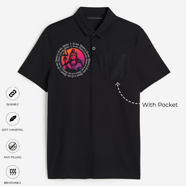 Om Namah Shivaya Customized Polo T-shirt For Adult - BLACK - Small (Chest 19")