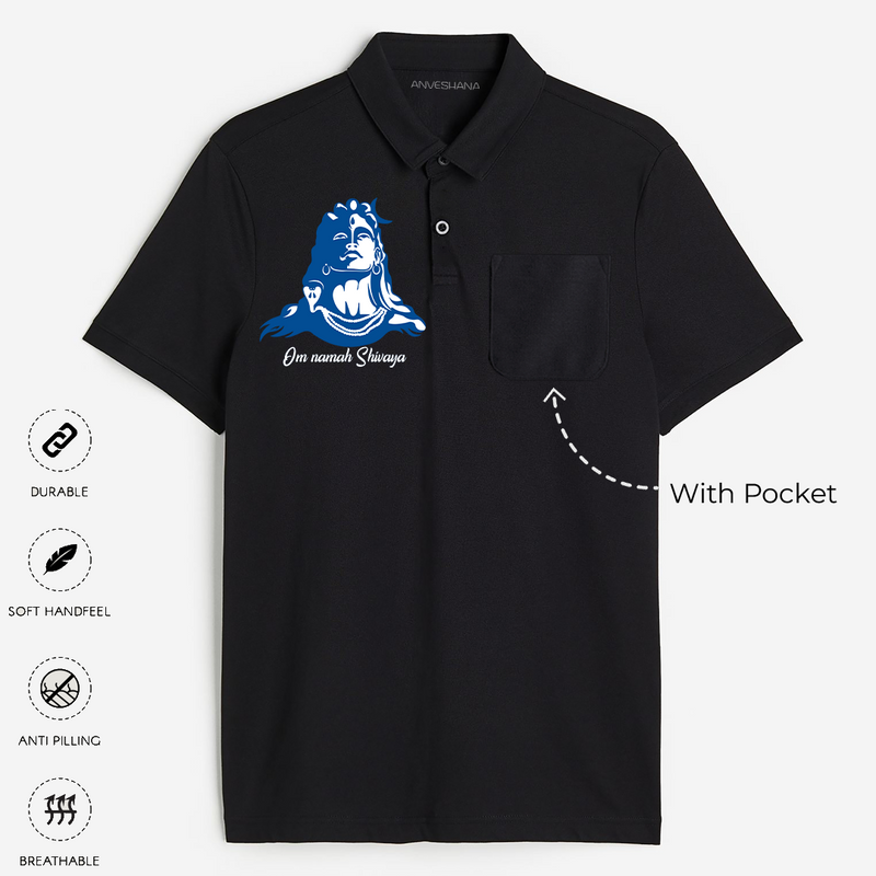 Om Namah Shivaya Feel The Divine Energy - Customized Polo T-shirt For Adult - BLACK - Small (Chest 19")