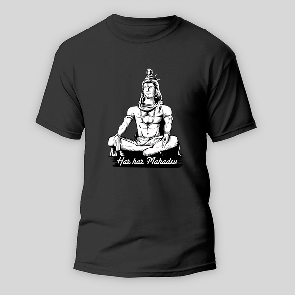 Har Har Mahadev - The Eternal Blessing - Customized T-shirt For Adult - BLACK - S (Chest 19")