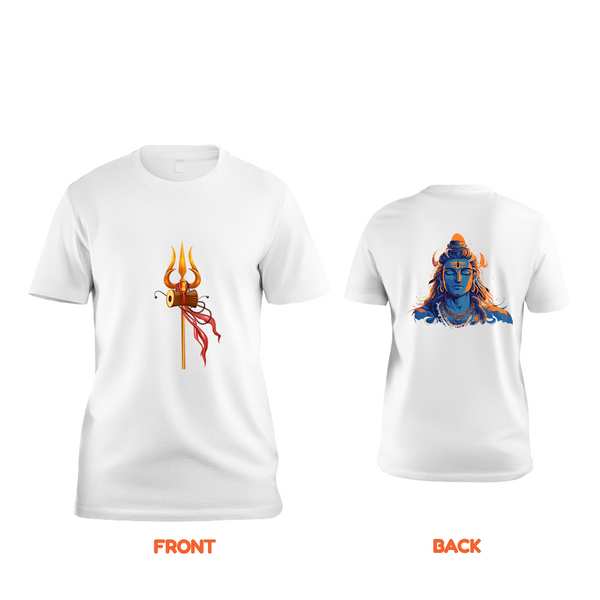 Kailash Nath The Lord Of Mount Kailash - Front And Back Imprinted T-Shirt For Adults - WHITE - S (Chest 19")