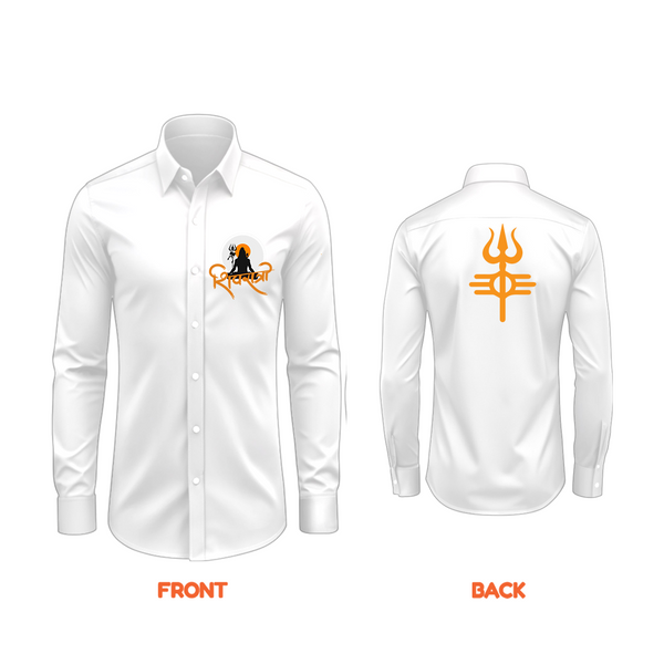 Shivaratri The Night of Awakening - Front And Back Imprinted Collared Full Sleeve Shirt For Adults - WHITE - S (Chest 40")