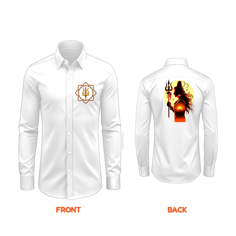 Mahadeva The Supreme God - Front And Back Imprinted Collared Full Sleeve Shirt For Adults - WHITE - S (Chest 40")