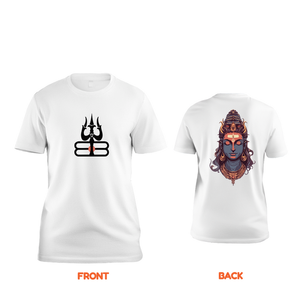 Shiva The Protector Of Devotees - Front And Back Imprinted T-Shirt For Adults - WHITE - S (Chest 19")