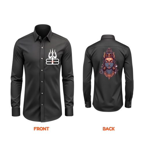 Shiva The Protector Of Devotees - Front And Back Imprinted Collared Full Sleeve Shirt For Adults