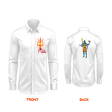 Om Namah Shivaya Vibration Of The Universe - Front And Back Imprinted Collared Full Sleeve Shirt For Adults - WHITE - S (Chest 40")