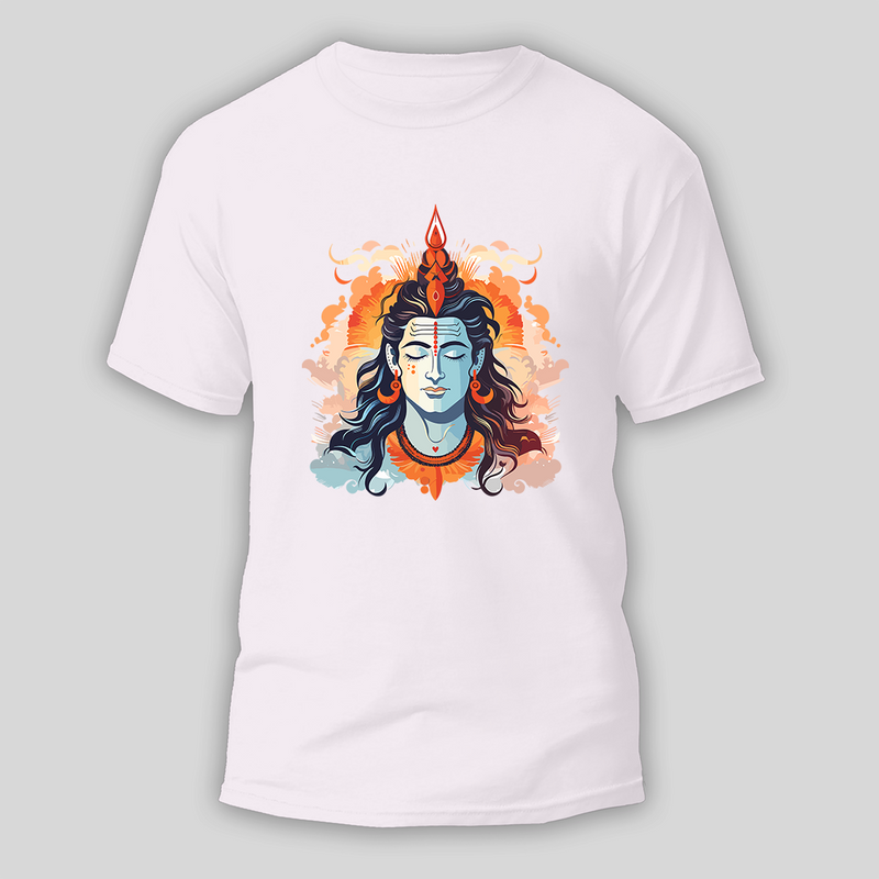 Divine Shiva - The Supreme Yogi - Customized T-shirt For Adult - WHITE - S (Chest 19")