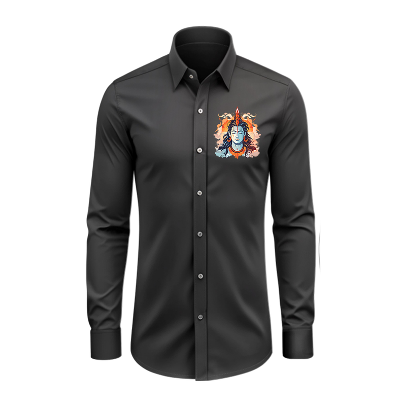 Shiva Is My Power  - Maha Shivaratri Themed Collared Full Sleeve Shirt for Adults - BLACK - S (Chest 40")