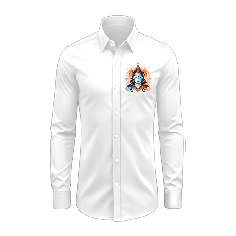 Shiva Is My Power  - Maha Shivaratri Themed Collared Full Sleeve Shirt for Adults - WHITE - S (Chest 40")