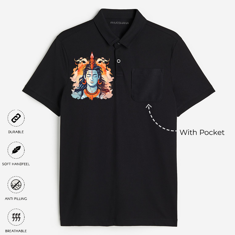 Divine Shiva - The Supreme Yogi - Customized Polo T-shirt For Adult - BLACK - Small (Chest 19")