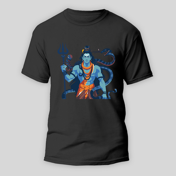 Mahadev - The Destroyer and Protector - Customized T-shirt For Adult - BLACK - S (Chest 19")