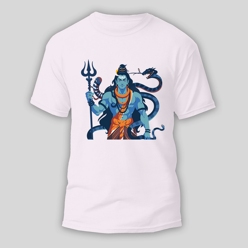 Mahadev - The Destroyer and Protector - Customized T-shirt For Adult - WHITE - S (Chest 19")