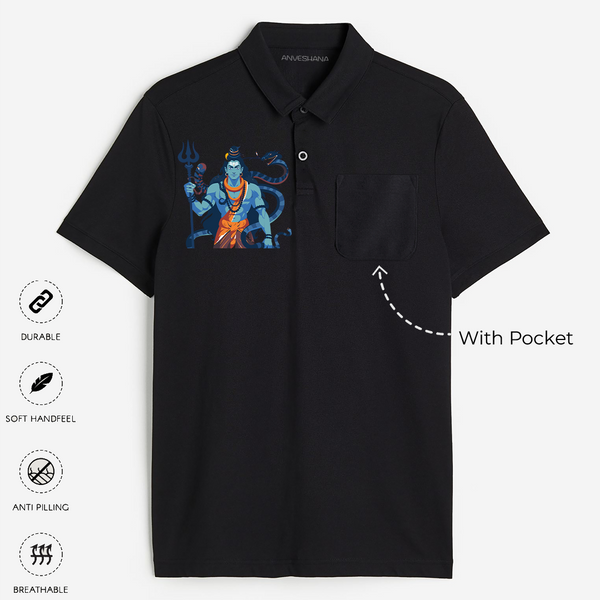 Mahadev - The Destroyer and Protector - Customized Polo T-shirt For Adult - BLACK - Small (Chest 19")