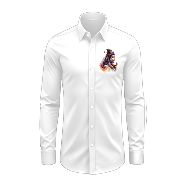 Shiva Shakti - Maha Shivaratri Themed Collared Full Sleeve Shirt for Adults - WHITE - S (Chest 40")