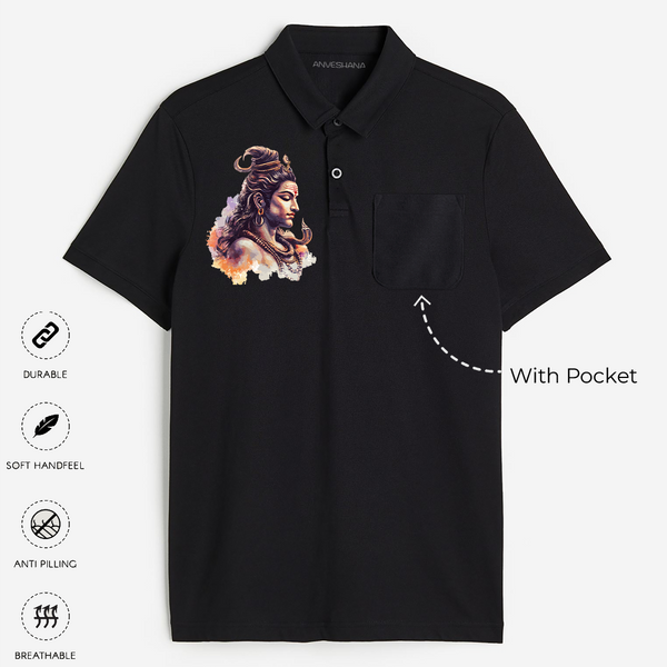 Shiva Tandav - The Cosmic Dance - Customized Polo T-shirt For Adult - BLACK - Small (Chest 19")