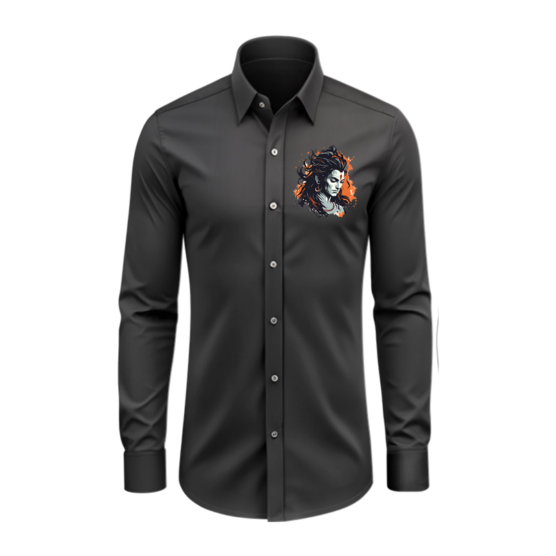 Mahadev The Eternal - Maha Shivaratri Themed Collared Full Sleeve Shirt for Adults - BLACK - S (Chest 40")