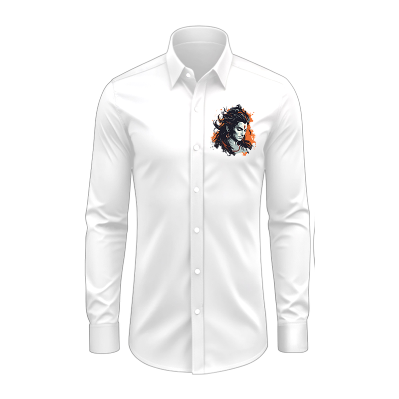 Mahadev The Eternal - Maha Shivaratri Themed Collared Full Sleeve Shirt for Adults - WHITE - S (Chest 40")