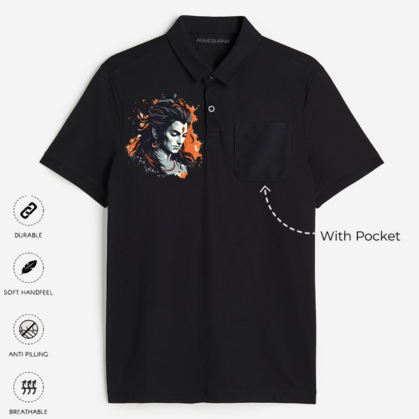 Shiva The Third-Eyed Lord - Customized Polo T-shirt For Adult - BLACK - Small (Chest 19")