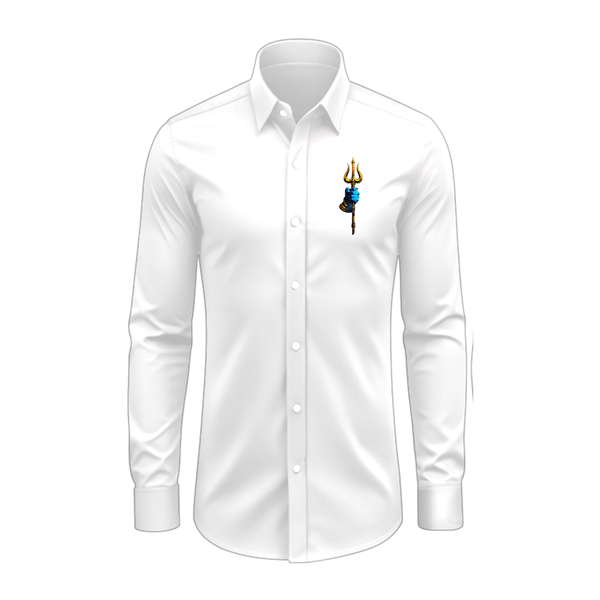 Om Namah Shivaya - Maha Shivaratri Themed Collared Full Sleeve Shirt for Adults - WHITE - S (Chest 40")