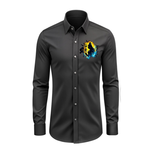 Shivaratri Night - Maha Shivaratri Themed Collared Full Sleeve Shirt for Adults - BLACK - S (Chest 40")