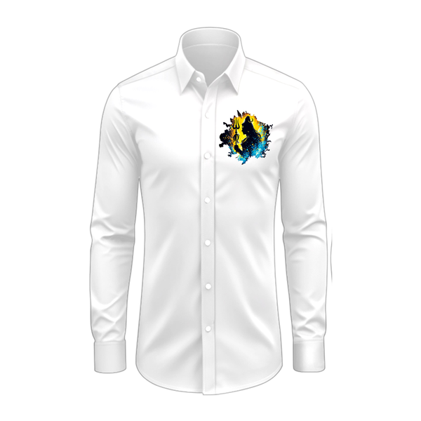 Shivaratri Night - Maha Shivaratri Themed Collared Full Sleeve Shirt for Adults - WHITE - S (Chest 40")