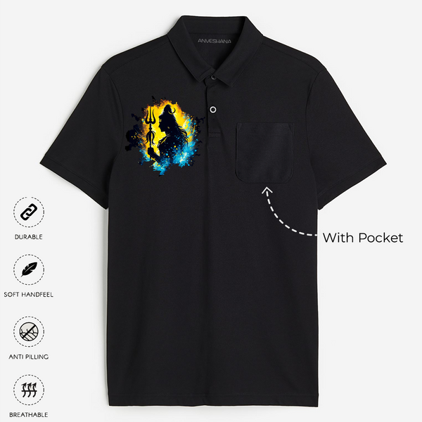 MahadevÕs Blessings Always With You - Customized Polo T-shirt For Adult - BLACK - Small (Chest 19")