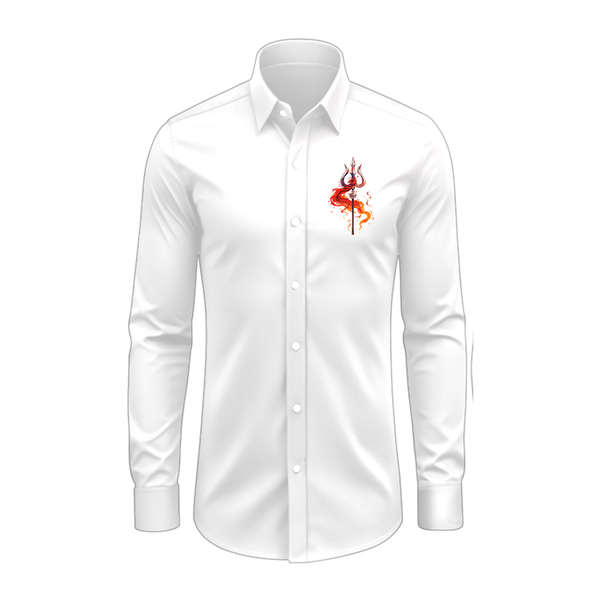 Feel The Shiva Energy - Maha Shivaratri Themed Collared Full Sleeve Shirt for Adults - WHITE - S (Chest 40")