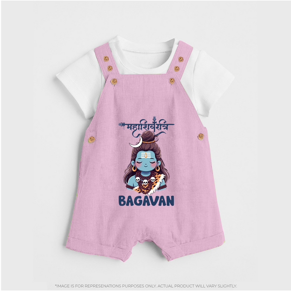 Little Mahadev Kids Dungaree – Personalized Shiva Theme - BABY PINK - 0 - 5 Months Old (Chest 18")