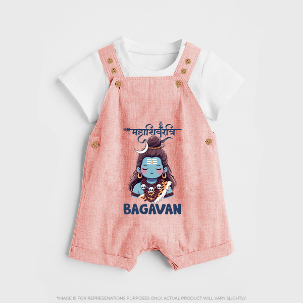 Little Mahadev Kids Dungaree – Personalized Shiva Theme - PEACH - 0 - 5 Months Old (Chest 18")