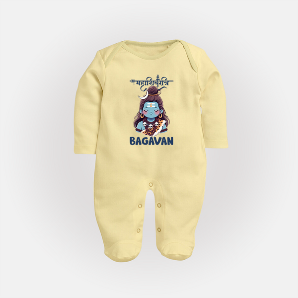 Little Mahadev Kids Fullbody Suit – Personalized Shiva Theme - PASTEL YELLOW - New Born (Chest 7.5")