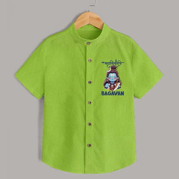 Little Mahadev Kids Shirt – Personalized Shiva Theme - LIME GREEN - 0 - 6 Months Old (Chest 23")