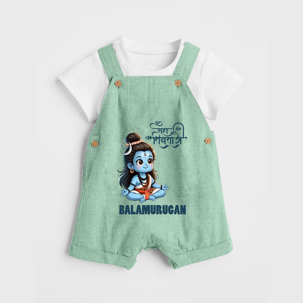 Little Shiva Kids Dungaree – Name Customized Devotional Wear - MINT GREEN - 0 - 5 Months Old (Chest 18")