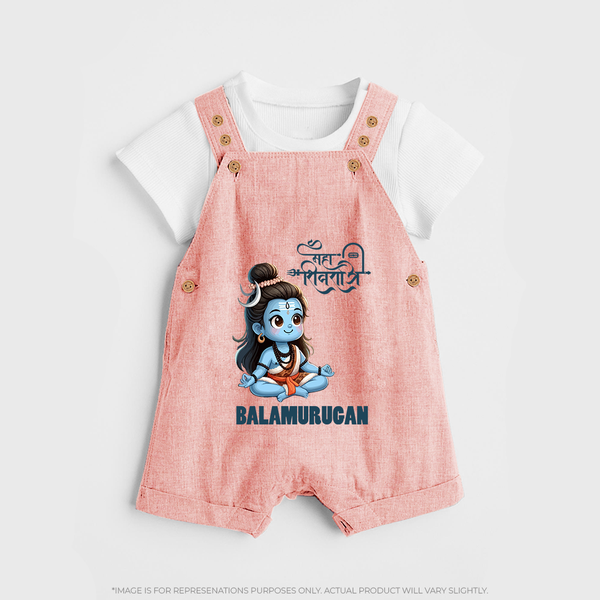 Little Shiva Kids Dungaree – Name Customized Devotional Wear - PEACH - 0 - 5 Months Old (Chest 18")