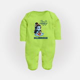 Little Shiva Kids Fullbody Suit – Name Customized Devotional Wear - LIME GREEN - New Born (Chest 7.5")