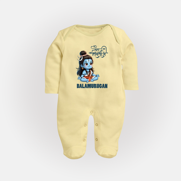 Little Shiva Kids Fullbody Suit – Name Customized Devotional Wear - PASTEL YELLOW - New Born (Chest 7.5")