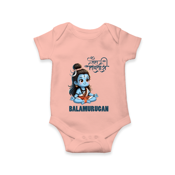 Little Shiva Kids Romper – Name Customized Devotional Wear - PEACH - New Born (Chest 14")