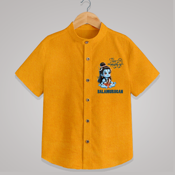 Little Shiva Kids Shirt – Name Customized Devotional Wear - CHROME YELLOW - 0 - 6 Months Old (Chest 23")