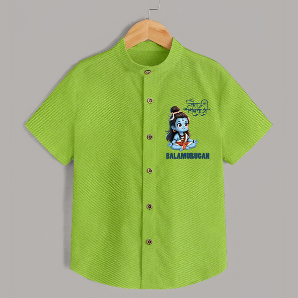 Little Shiva Kids Shirt – Name Customized Devotional Wear - LIME GREEN - 0 - 6 Months Old (Chest 23")