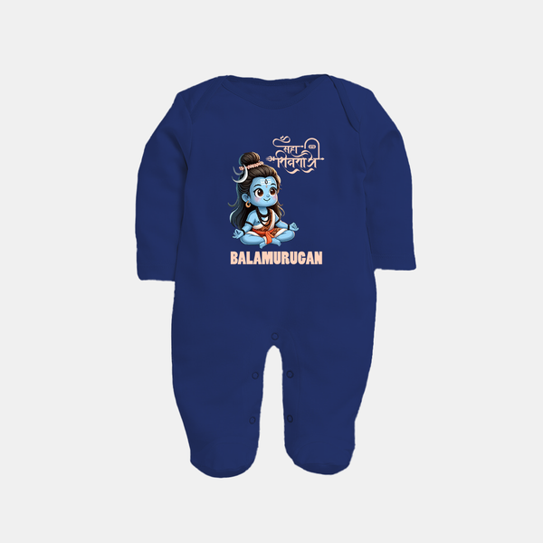 Little Shiva Kids Fullbody Suit – Name Customized Devotional Wear - NAVY BLUE - New Born (Chest 7.5")
