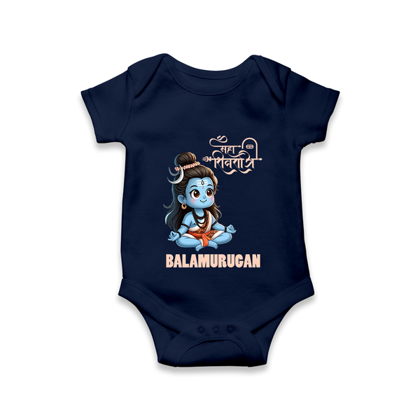 Little Shiva Kids Romper – Name Customized Devotional Wear - NAVY BLUE - New Born (Chest 14")