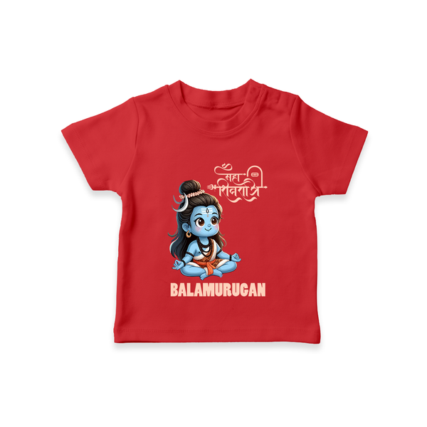 Little Shiva Kids T-Shirt – Name Customized Devotional Wear - RED - 0-5 Months Old (Chest 17")